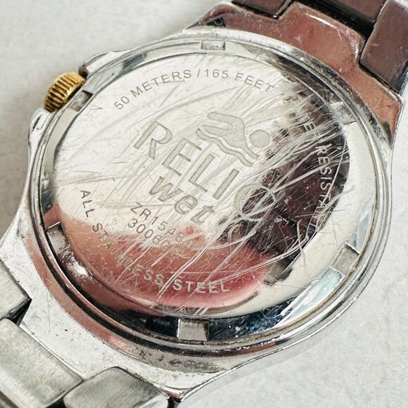 Relic Wet Watch Womens 31mm Crystal Bezel Day Date Two Tone 6.5" New Battery - Picture 8 of 11